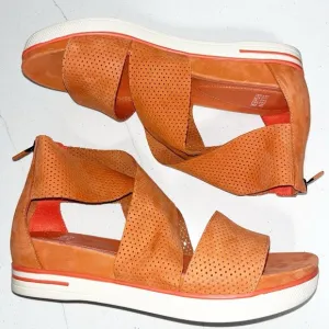 Womens' Sport Perforated Nubuck Leather Platform Sandals Orange 9