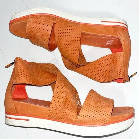 Womens' Sport Perforated Nubuck Leather Platform Sandals Orange 9