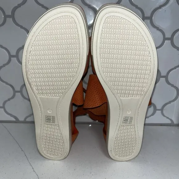 Womens' Sport Perforated Nubuck Leather Platform Sandals Orange 9