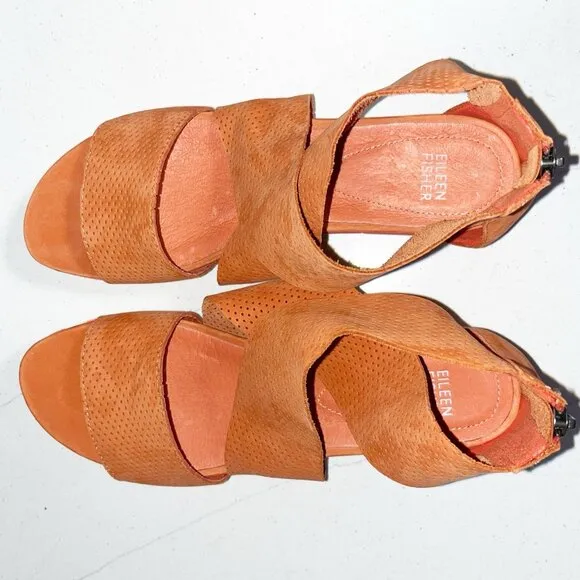 Womens' Sport Perforated Nubuck Leather Platform Sandals Orange 9