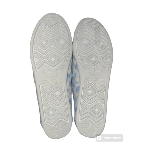 Women's TOMS Sea Graphic Alpargata Shoes Size 8.5 White Blue