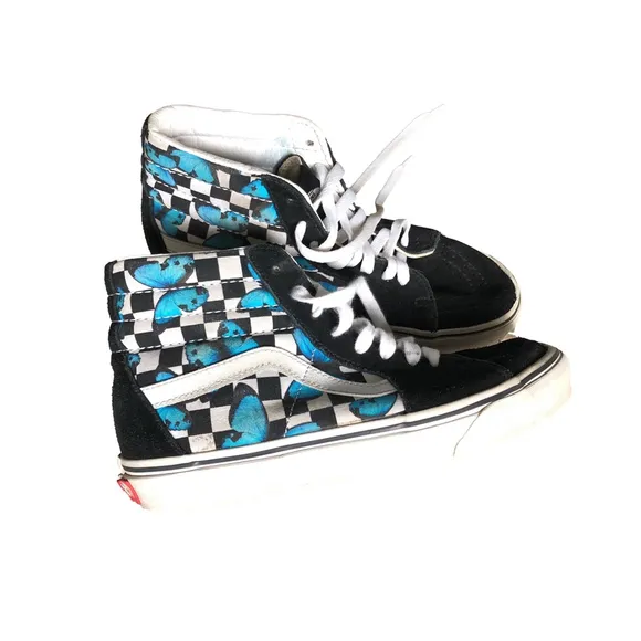 Women’s Vans Sneakers, Black &amp; Blue Checkered Butterfly, Size 8.5