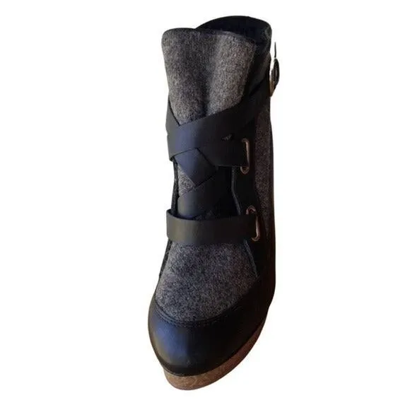 Wool   Leather Boots by Loeffler Randall Platform Round Rubber Heel Size 8.5