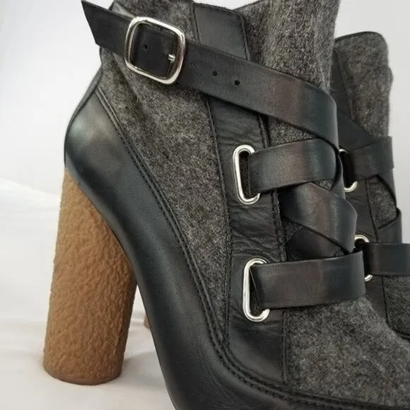 Wool   Leather Boots by Loeffler Randall Platform Round Rubber Heel Size 8.5