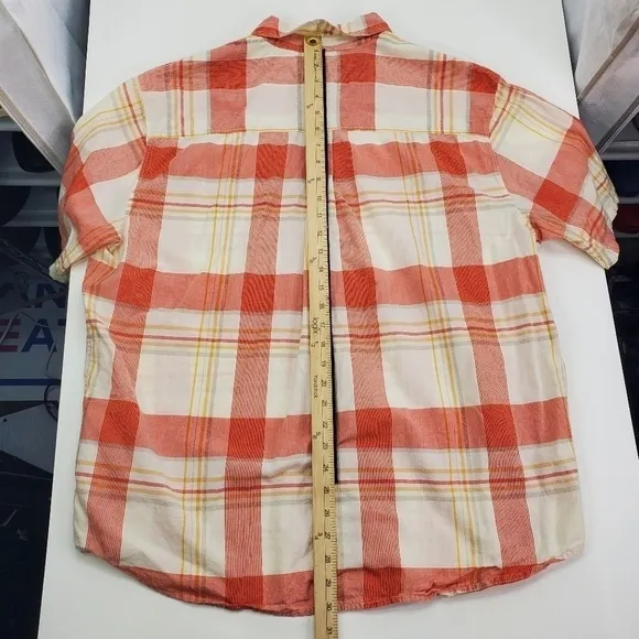 Woolrich Plaid Salmon Red Orange White Casual Mens XL Button Up Shirt