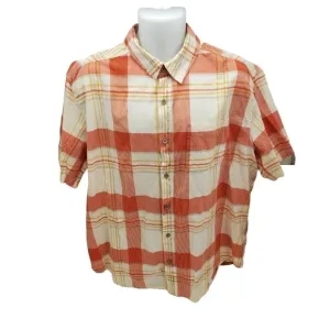 Woolrich Plaid Salmon Red Orange White Casual Mens XL Button Up Shirt