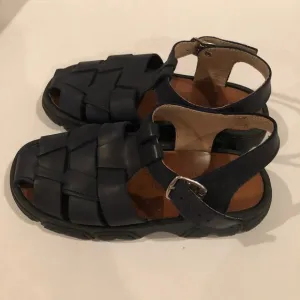 WORN 2x - Little Boys Size 1 Aster Marine Blue Leather Sandals