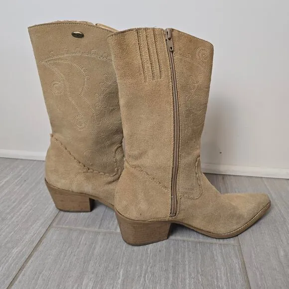 Wrangler Tan Suede Leather Western Cowboy Boots Women's 38 Vintage Rare