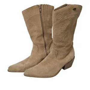 Wrangler Tan Suede Leather Western Cowboy Boots Women's 38 Vintage Rare