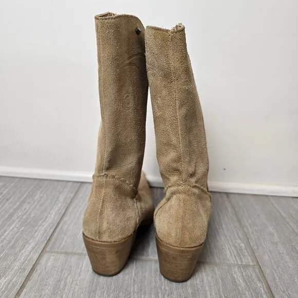 Wrangler Tan Suede Leather Western Cowboy Boots Women's 38 Vintage Rare
