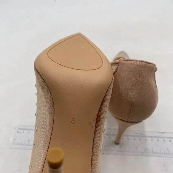 XYD Rhinestones Studded Stiletto High Heels Mesh Pumps for Women Nude Shoes