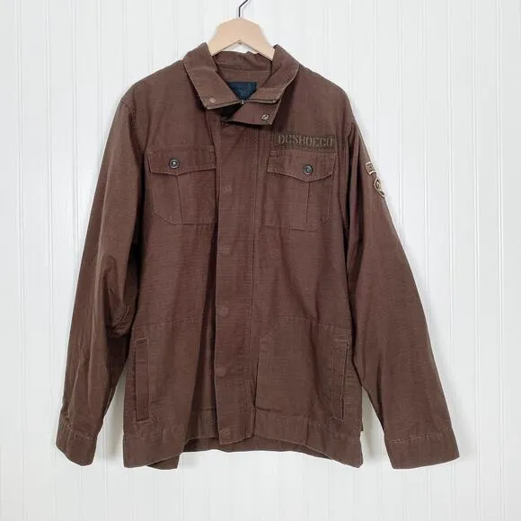 Y2K DC Shoes Mens Admiral Canvas Jacket Size M Utility Grunge Skater Patch Coat