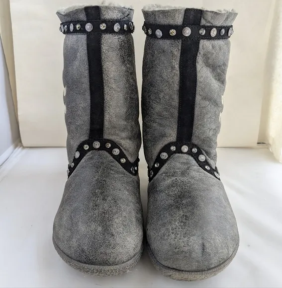 YIN Mekong Pull-On Boots Terranova Nero Grey Gem Stud Rubber Sole RARE Sz 40