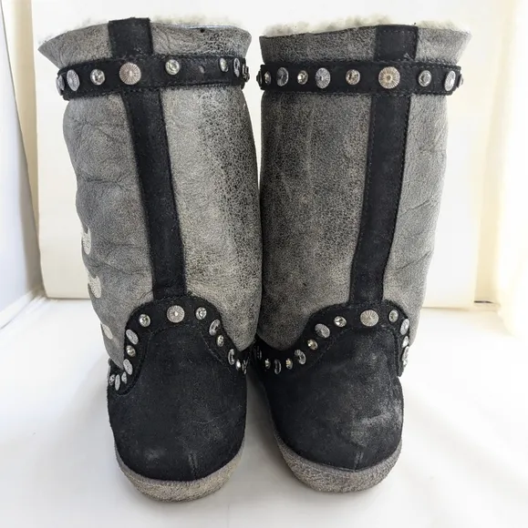YIN Mekong Pull-On Boots Terranova Nero Grey Gem Stud Rubber Sole RARE Sz 40