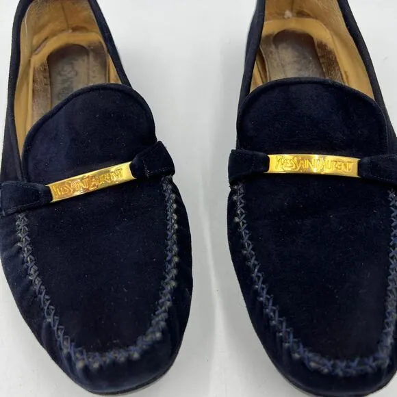 Yves Saint Laurant Suede Loafers Navy Blue Menswear Style