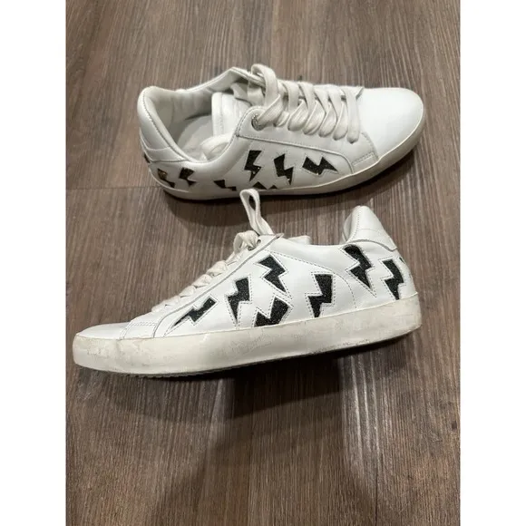 Zadig &amp; Voltaire Lightning Bolt Leather Athletic Shoes Sneakers White Women 38