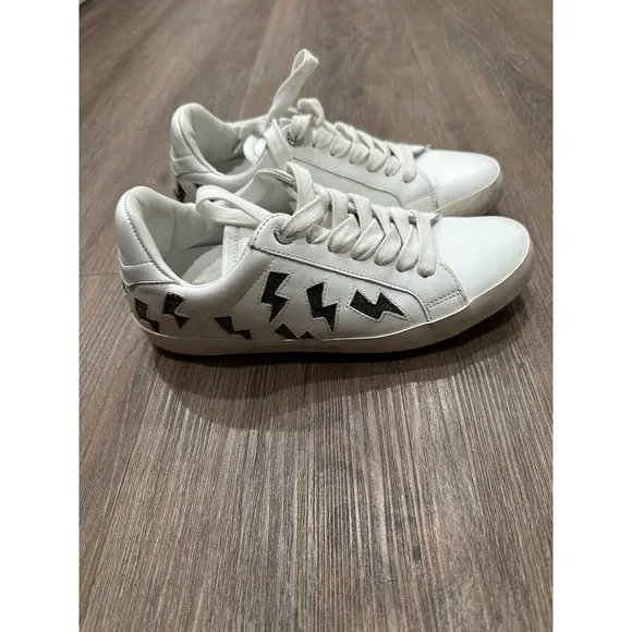 Zadig &amp; Voltaire Lightning Bolt Leather Athletic Shoes Sneakers White Women 38