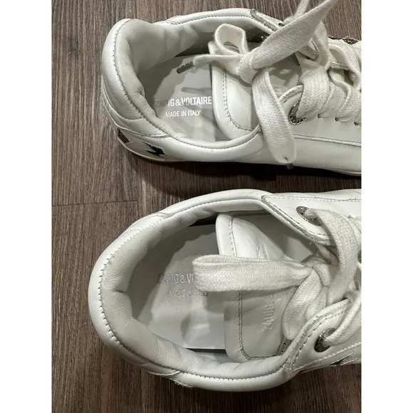 Zadig &amp; Voltaire Lightning Bolt Leather Athletic Shoes Sneakers White Women 38
