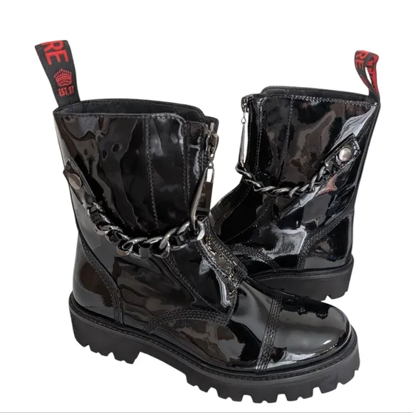 Zadig&amp; Voltaire Joe Cecilia Chain Black Patent Leather Women's Boots.. Size...8