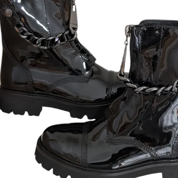 Zadig&amp; Voltaire Joe Cecilia Chain Black Patent Leather Women's Boots.. Size...8