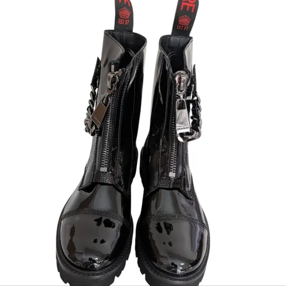 Zadig&amp; Voltaire Joe Cecilia Chain Black Patent Leather Women's Boots.. Size...8