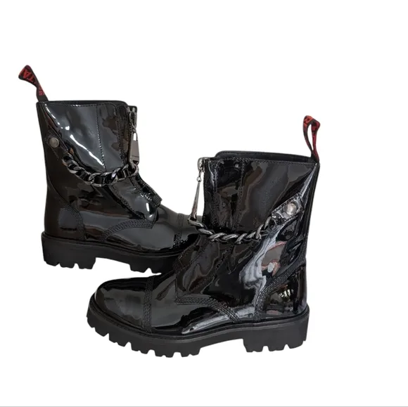 Zadig&amp; Voltaire Joe Cecilia Chain Black Patent Leather Women's Boots.. Size...8