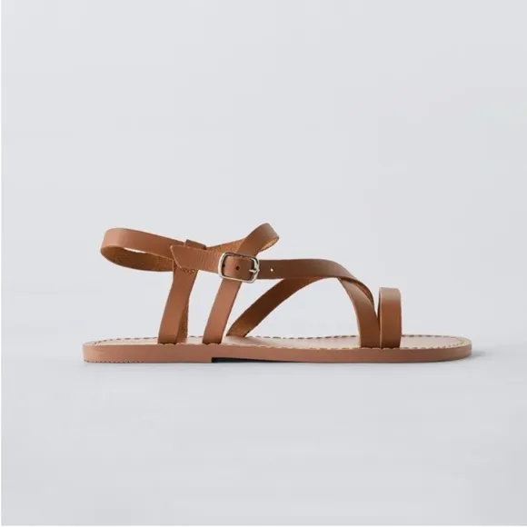 Zara Kids, Brown, LEATHER STRAPPY SANDALS, size 1 (8.0 inches)