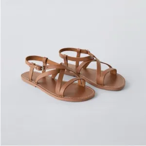 Zara Kids, Brown, LEATHER STRAPPY SANDALS, size 1 (8.0 inches)