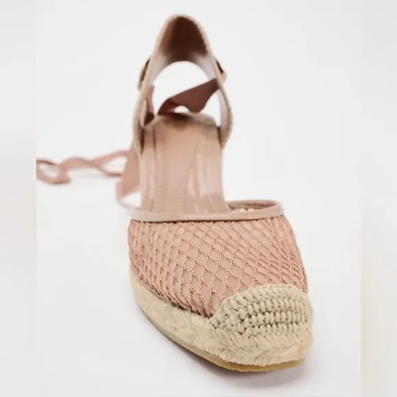 ZARA LACE-UP MESH WEDGESSize: 6½. * Color: LIGHT BEIGE