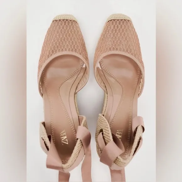 ZARA LACE-UP MESH WEDGESSize: 6½. * Color: LIGHT BEIGE