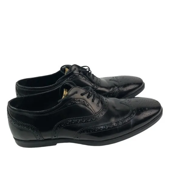 ZARA MAN Oxford Dress Shoes Leather Gold Black Brogue Luxury