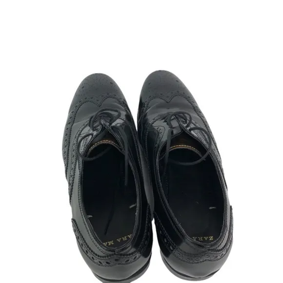 ZARA MAN Oxford Dress Shoes Leather Gold Black Brogue Luxury