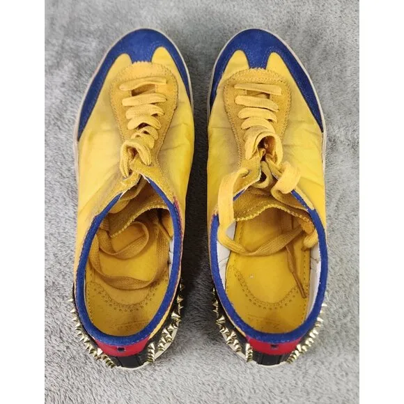 Zara Man Shoes Mens Size 9 Yellow Blue Distressed Style Spiked Casual Sneakers