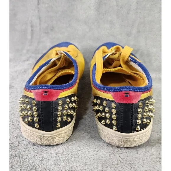 Zara Man Shoes Mens Size 9 Yellow Blue Distressed Style Spiked Casual Sneakers