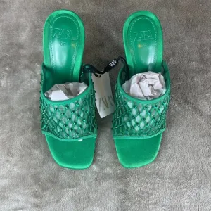 Zara Mesh Rhinestone Green Heels