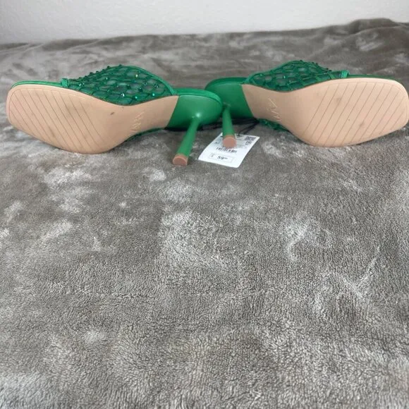 Zara Mesh Rhinestone Green Heels