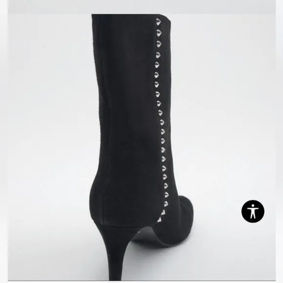 Zara NEW studded leather suede heeled ankle boots