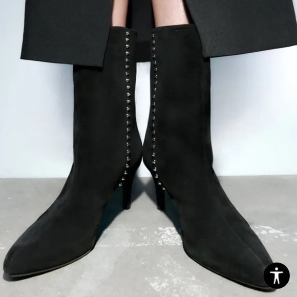 Zara NEW studded leather suede heeled ankle boots