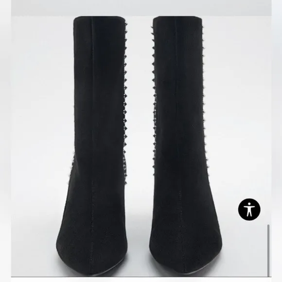 Zara NEW studded leather suede heeled ankle boots