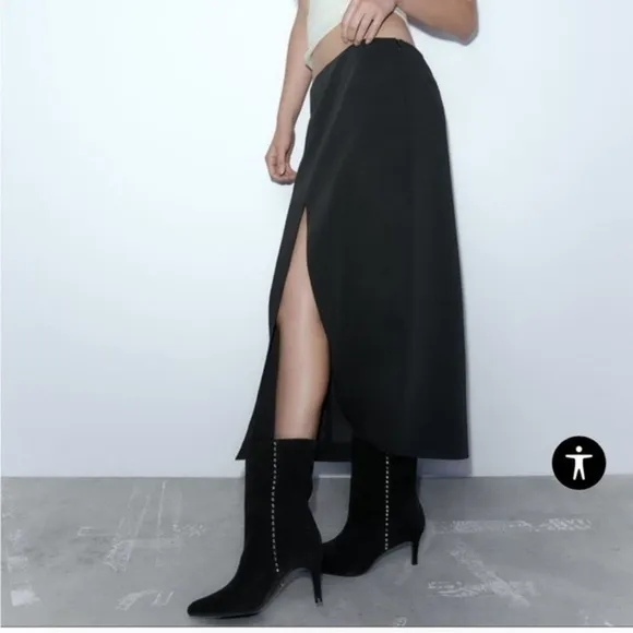 Zara NEW studded leather suede heeled ankle boots