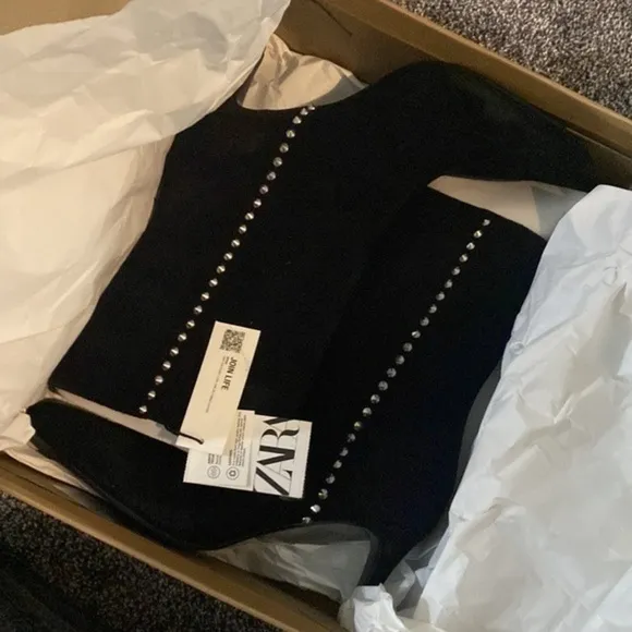 Zara NEW studded leather suede heeled ankle boots