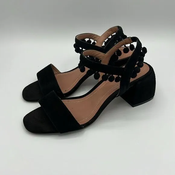 Zara Woman Sandals Pom-Poms Fun Suede Unique Size 6.5 B22A