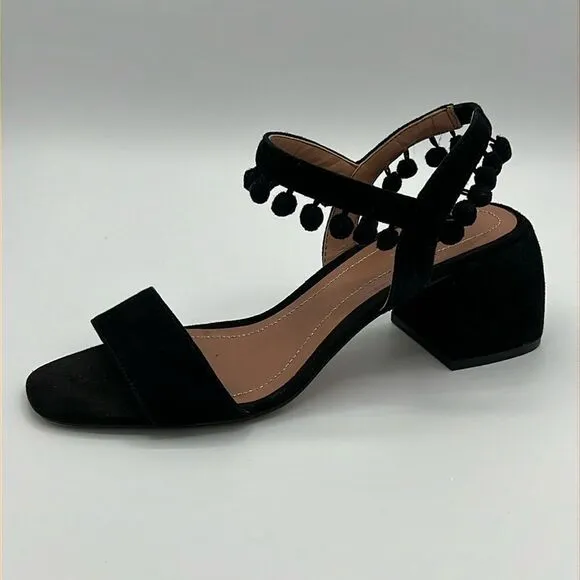 Zara Woman Sandals Pom-Poms Fun Suede Unique Size 6.5 B22A