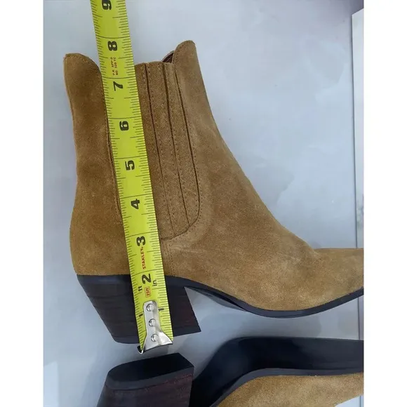 Zara Womens Suede Western Style Ankle Boots Beige Sz 37