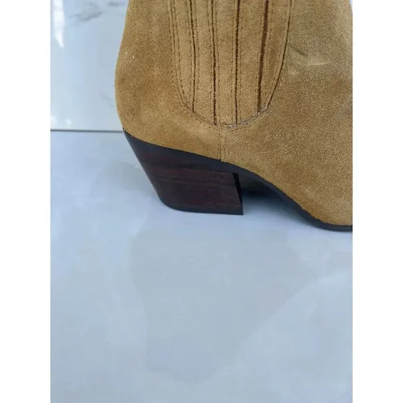Zara Womens Suede Western Style Ankle Boots Beige Sz 37