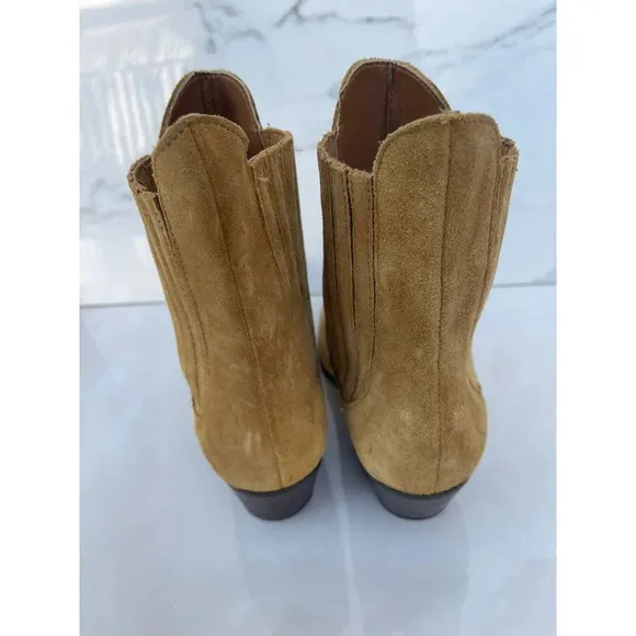 Zara Womens Suede Western Style Ankle Boots Beige Sz 37
