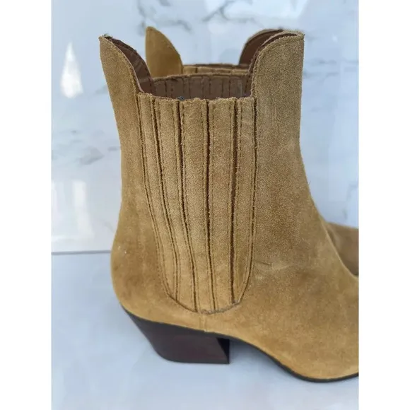 Zara Womens Suede Western Style Ankle Boots Beige Sz 37