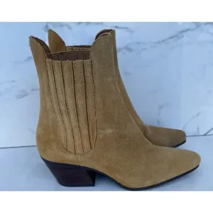 Zara Womens Suede Western Style Ankle Boots Beige Sz 37