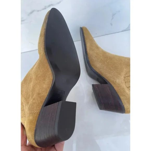 Zara Womens Suede Western Style Ankle Boots Beige Sz 37