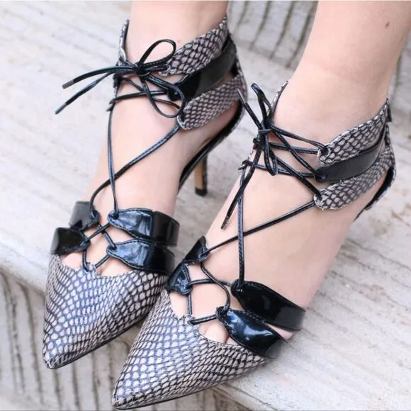 ZARA WOMEN'S KITTEN HEEL LACE-UP MID (2-2.9 in) HEEL HEIGHT WOMEN'S SANDALS